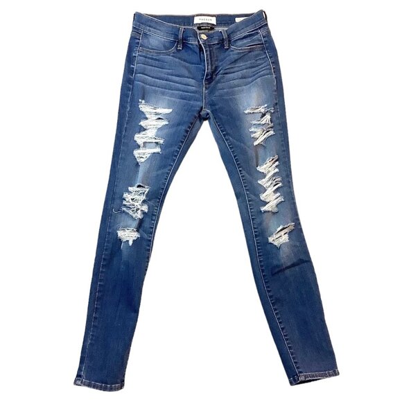 Pacsun Los Angeles Distressed Mid Rise Blue Denim Stretch Jegging Womens Size 26 - Picture 1 of 4